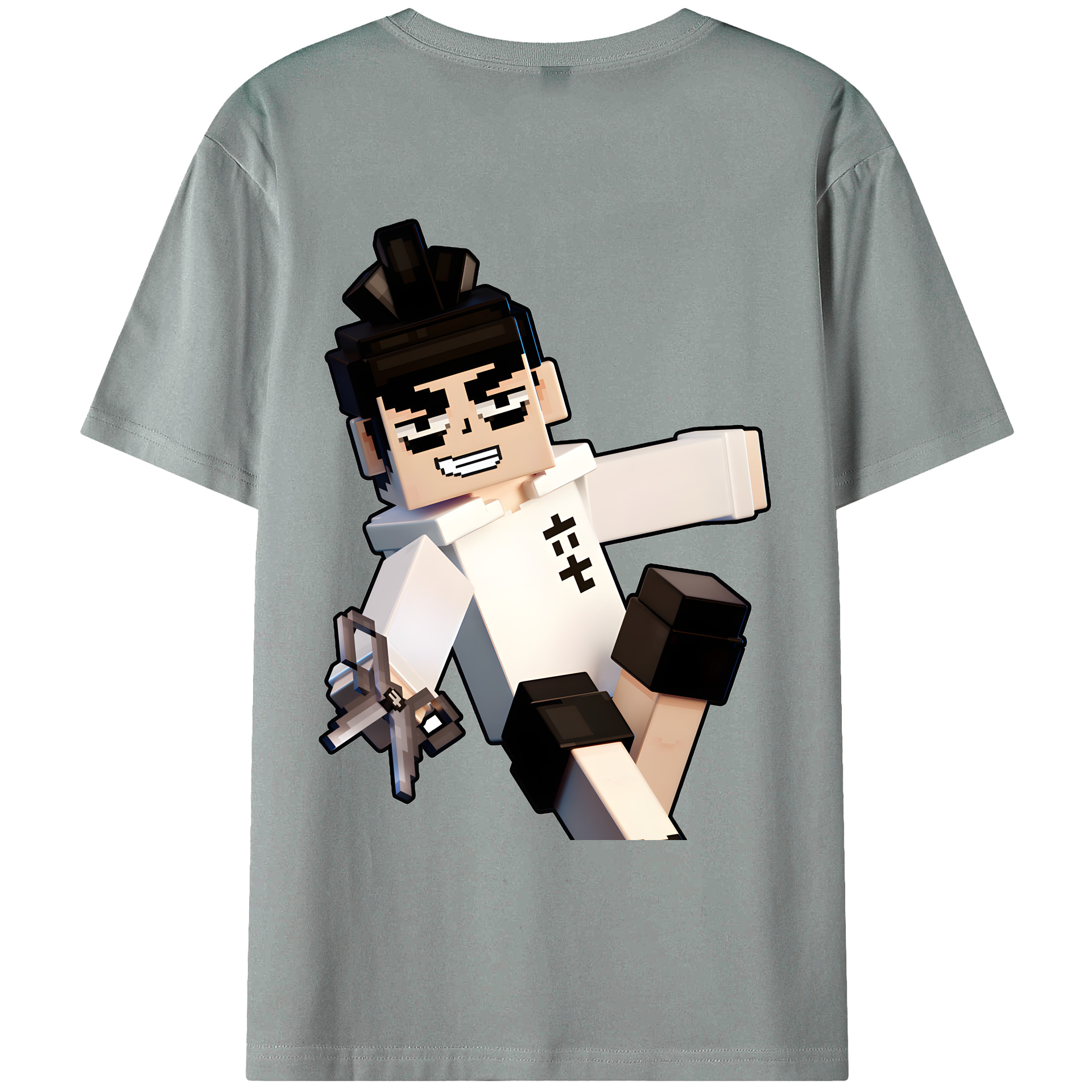 （画像用） マインクラフト ブロックの世界 Minecraft MC Block world 綿100％ メンズ半袖Tシャツ（バックプリント） 通気性